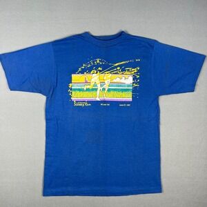 VTG 1987 Seaway Run T Shirt Fits Large 5K 15K‎ Running 80s Race Graphic Blue USA